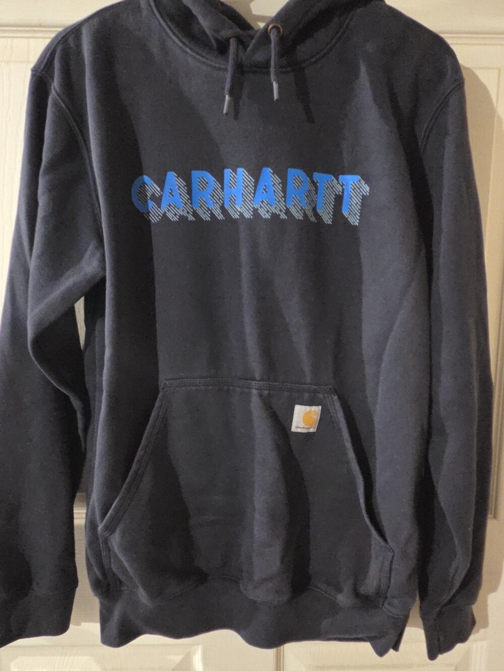 Carhartt Men's Navy Blue Crewneck Hoodie with Blue Logo